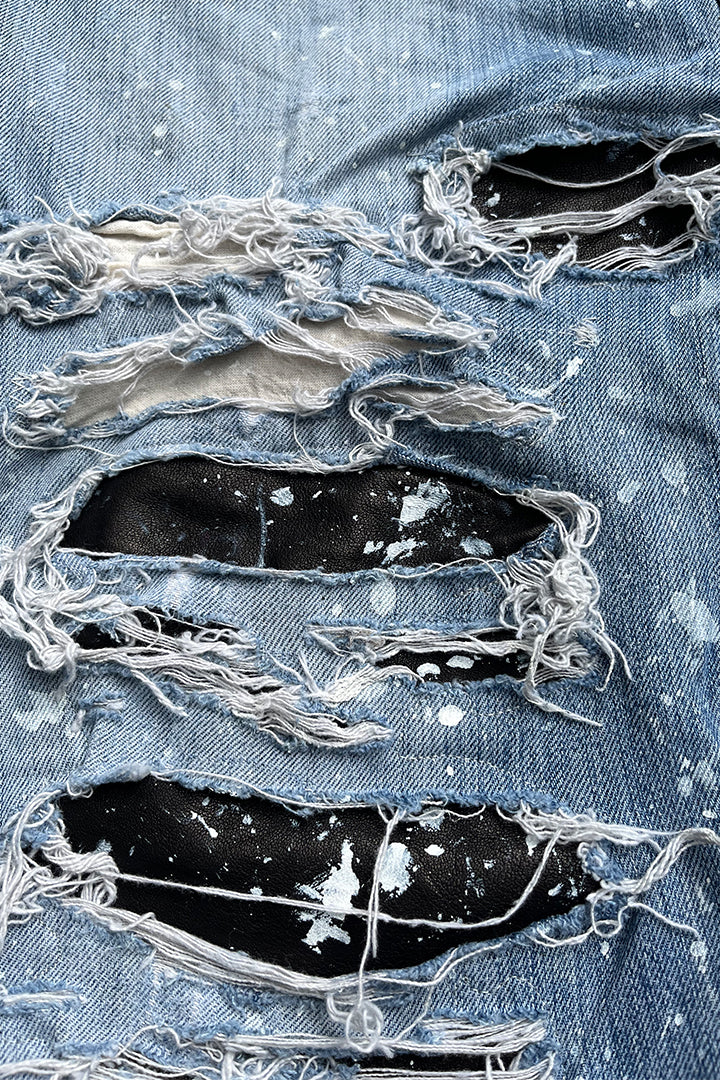 DESTROY LEATHER DENIM PANTS