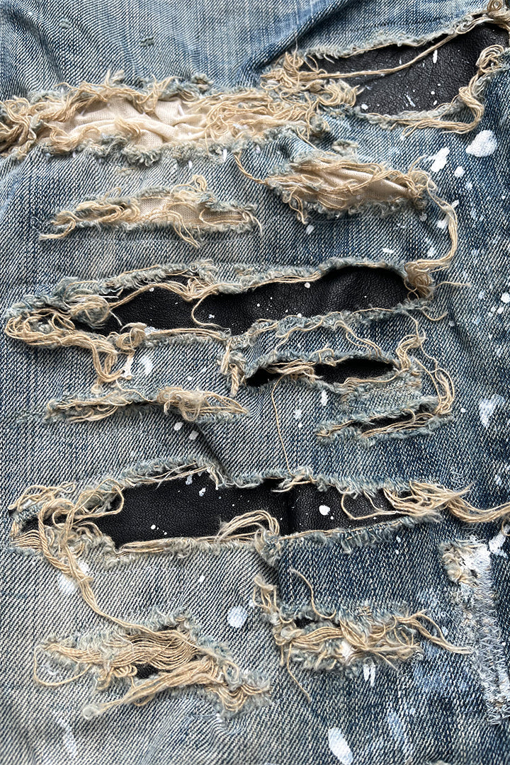 DESTROY LEATHER DENIM PANTS