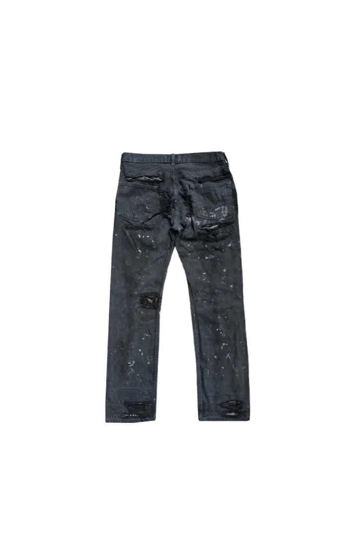 DESTROY LEATHER DENIM PANTS
