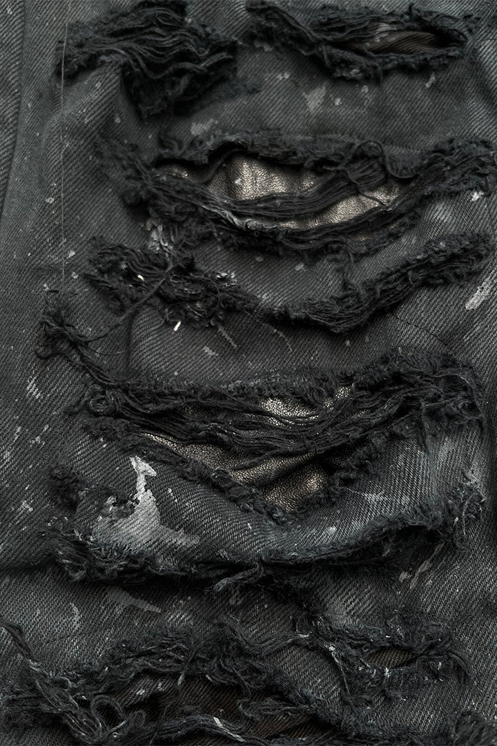 DESTROY LEATHER DENIM PANTS
