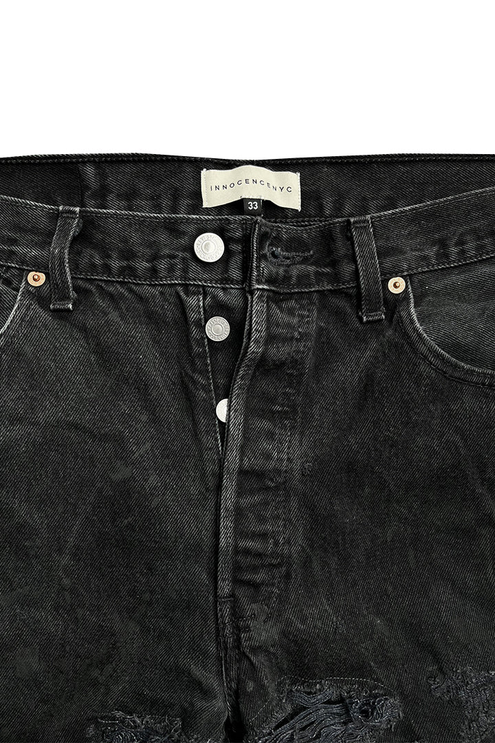 DESTROY LEATHER DENIM PANTS