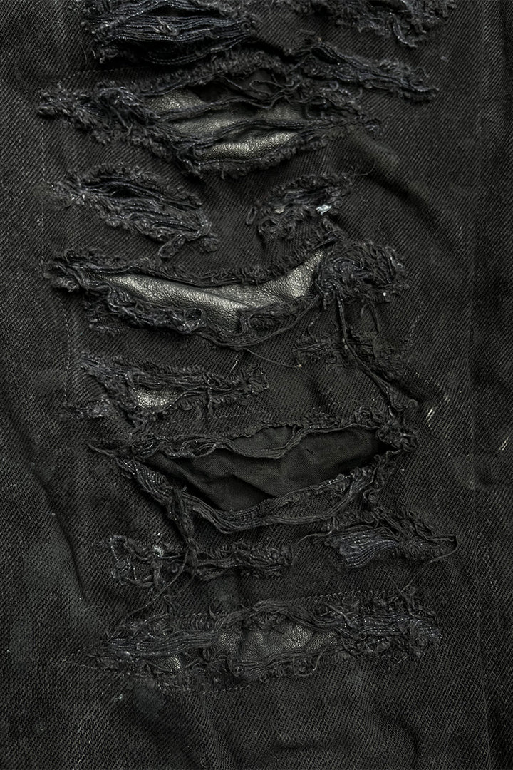 DESTROY LEATHER DENIM PANTS