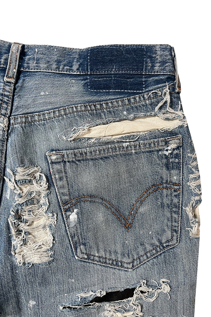DESTROY LEATHER DENIM PANTS