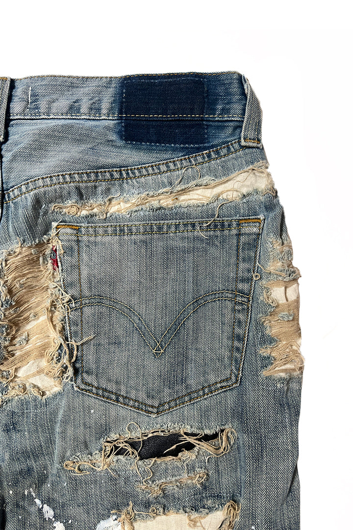 DESTROY LEATHER DENIM PANTS