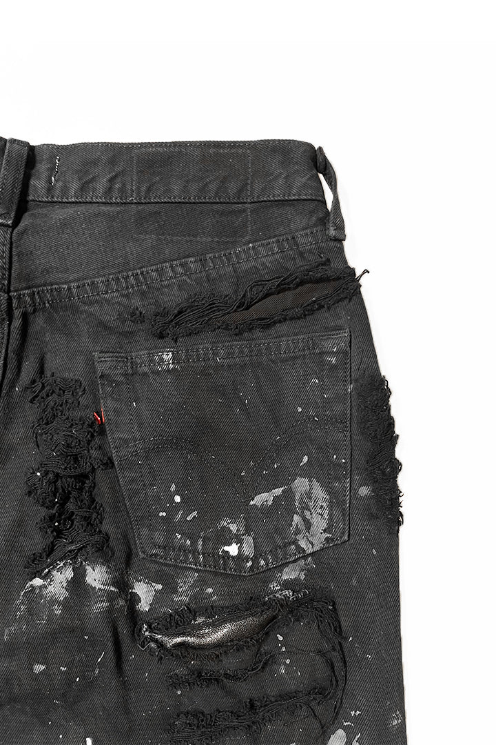 DESTROY LEATHER DENIM PANTS