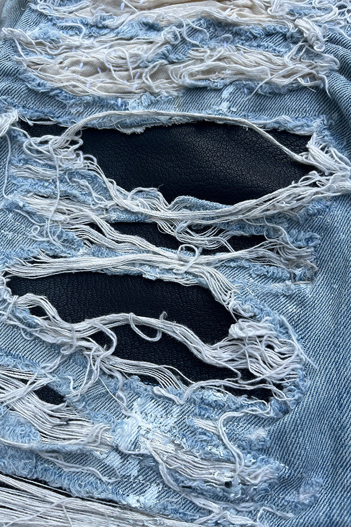 DESTROY LEATHER DENIM PANTS