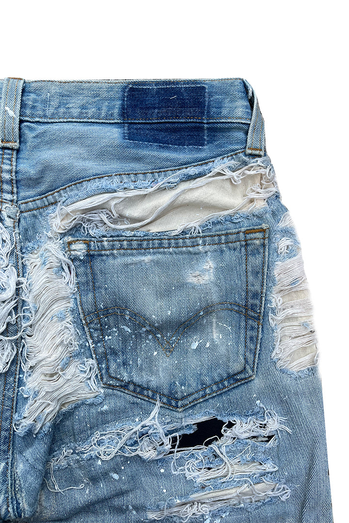 DESTROY LEATHER DENIM PANTS