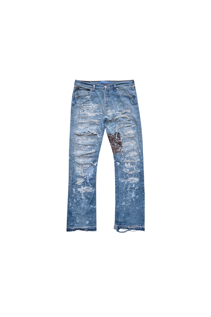 LEATHER PATCH DENIM PANTS – elephants