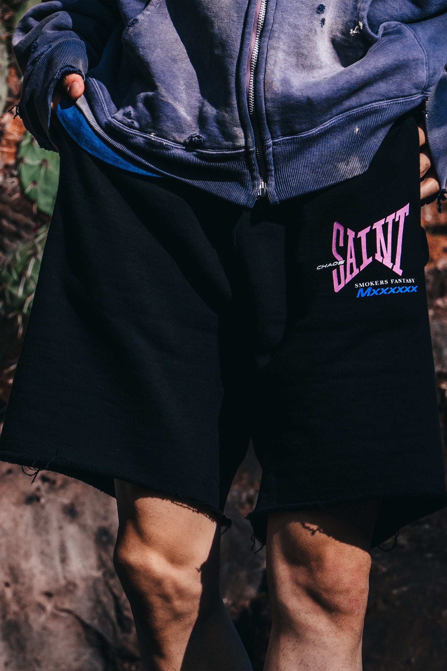 SWEAT SHORTS/ RIBON SAINT/BLK