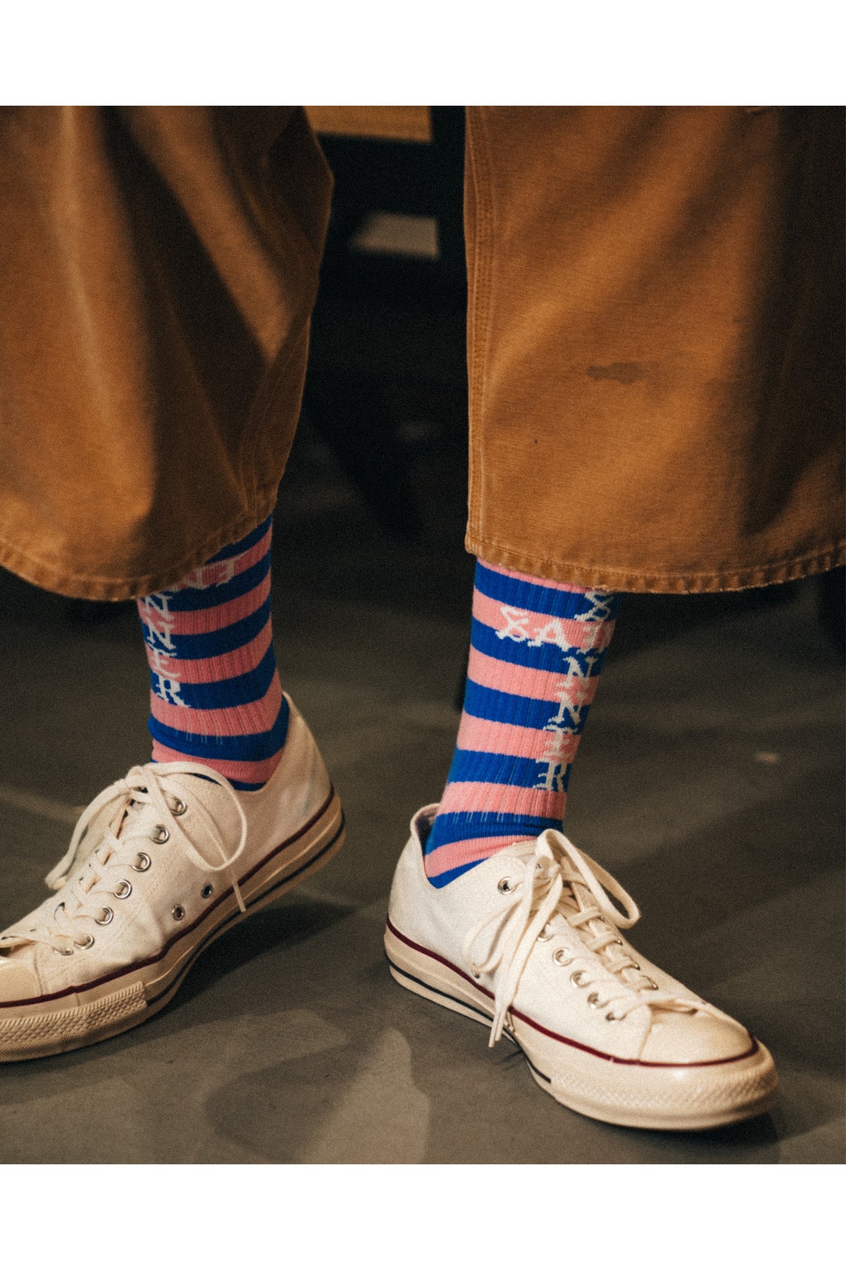 SOCKS/BORDER/BULE+PINK