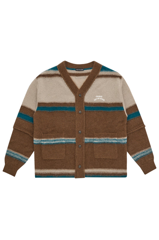STRIPED KNIT  MOHAIR CARDIGAN