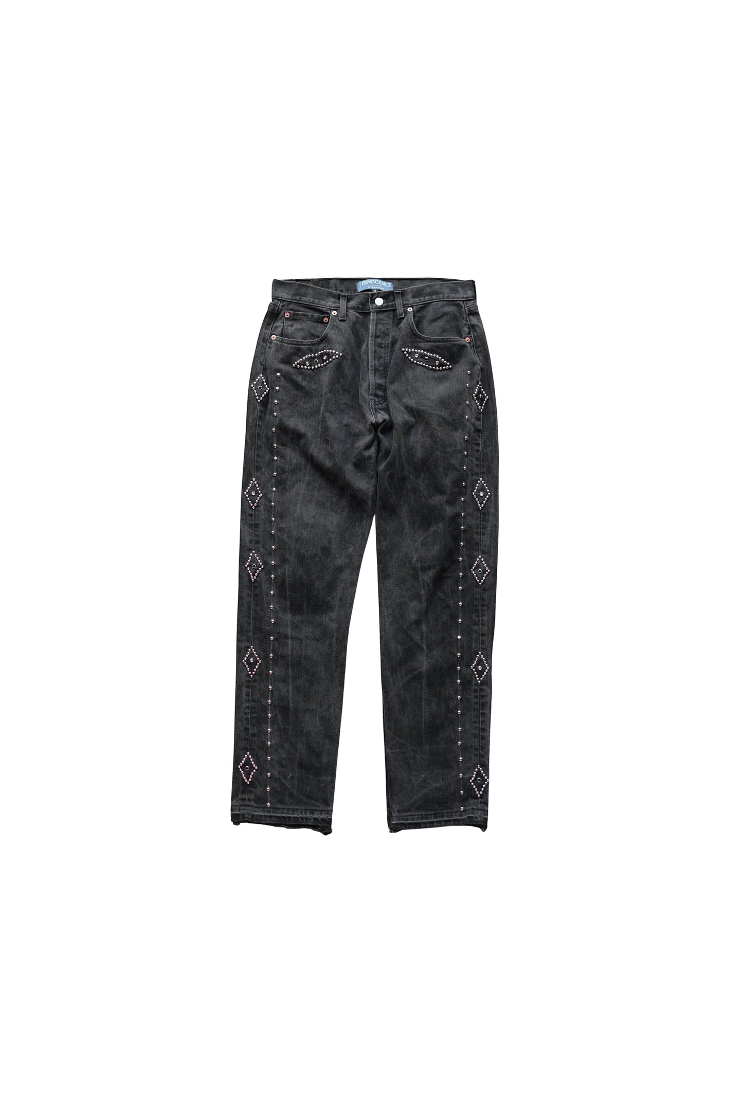 LEATHER STUDS DENIM PANTS