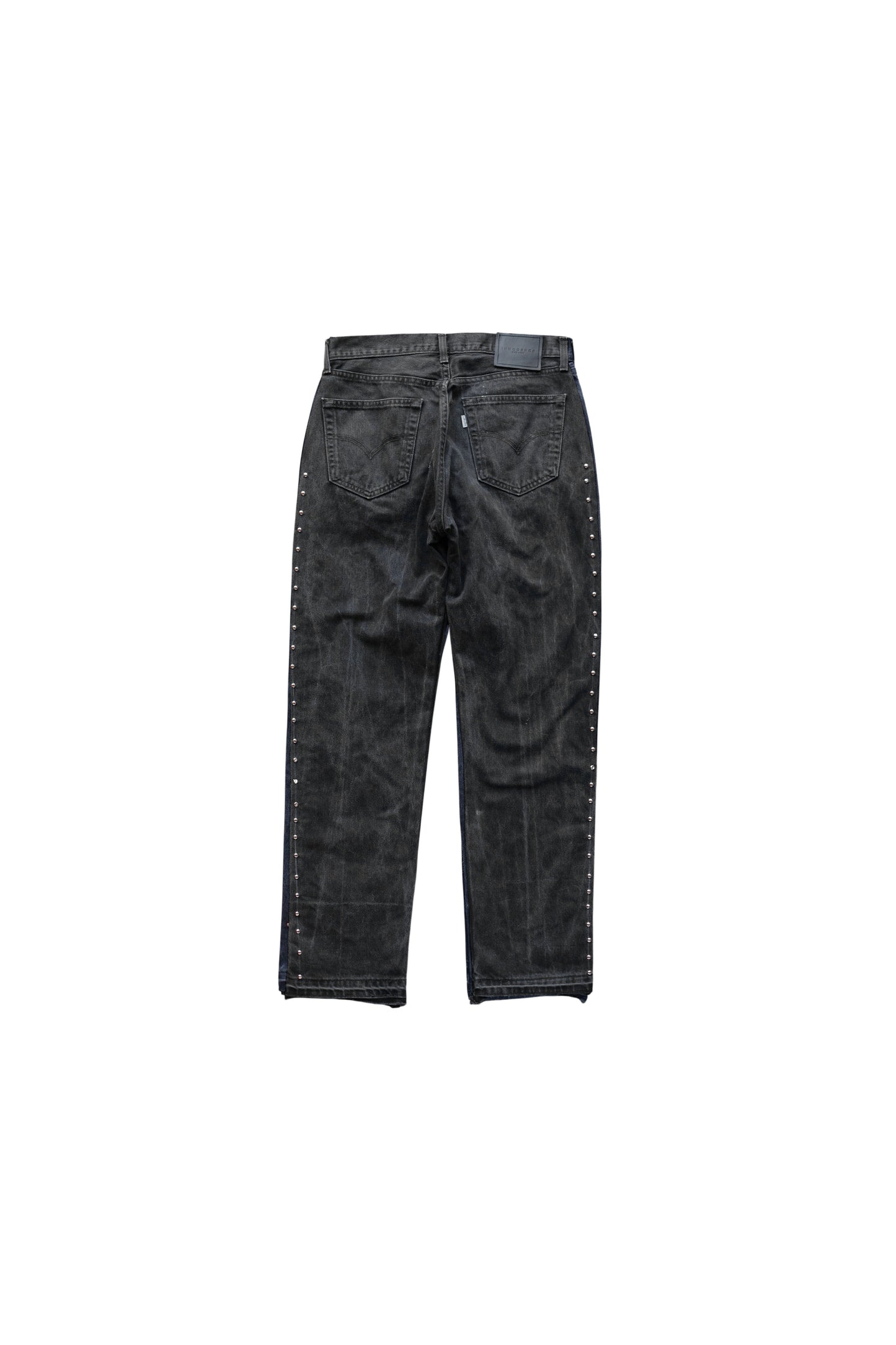 LEATHER STUDS DENIM PANTS