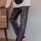LEATHER STUDS DENIM PANTS