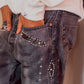 LEATHER STUDS DENIM PANTS