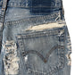 DESTROY LEATHER DENIM PANTS