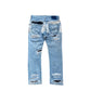 DESTROY LEATHER DENIM PANTS
