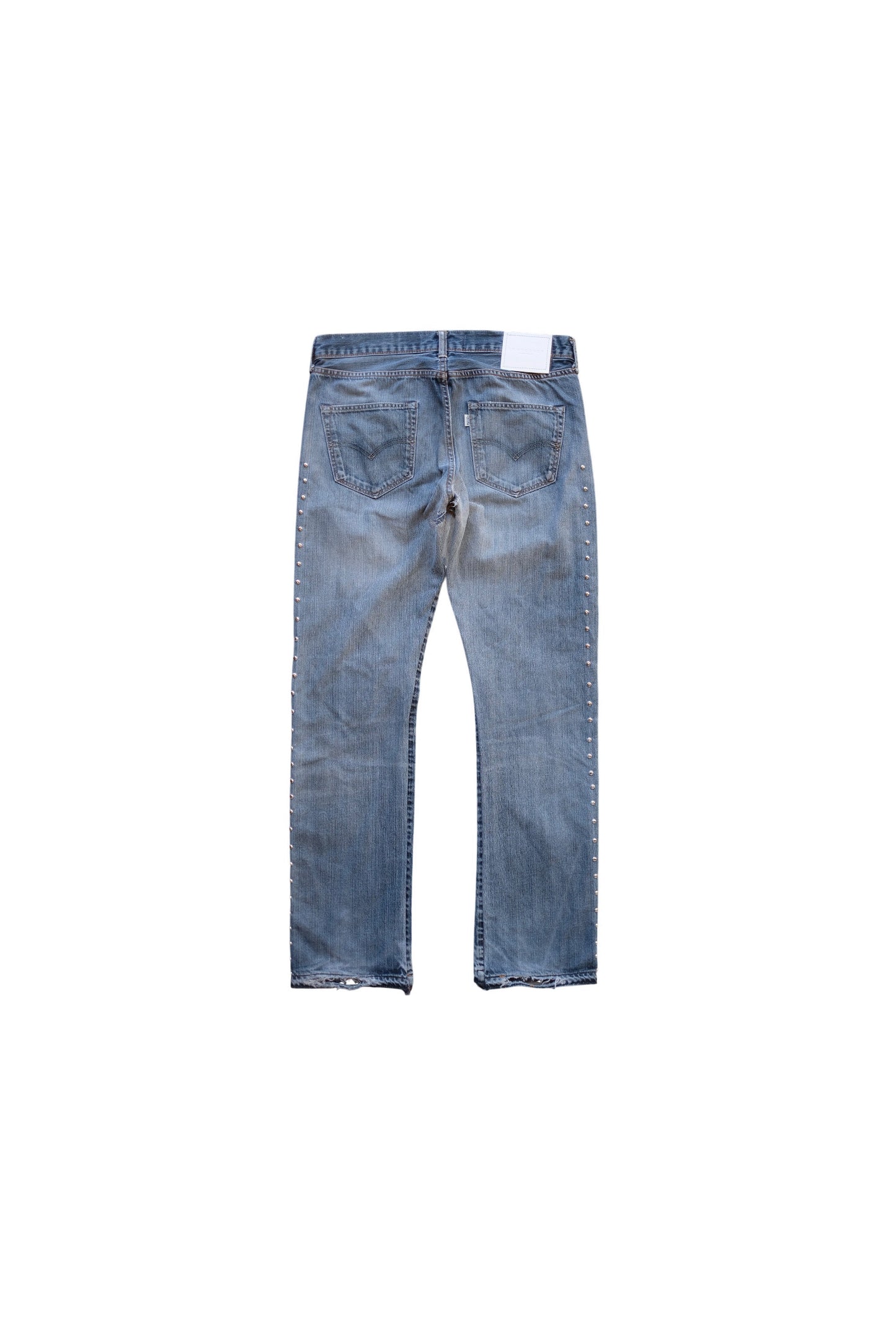 LEATHER STUDS DENIM PANTS