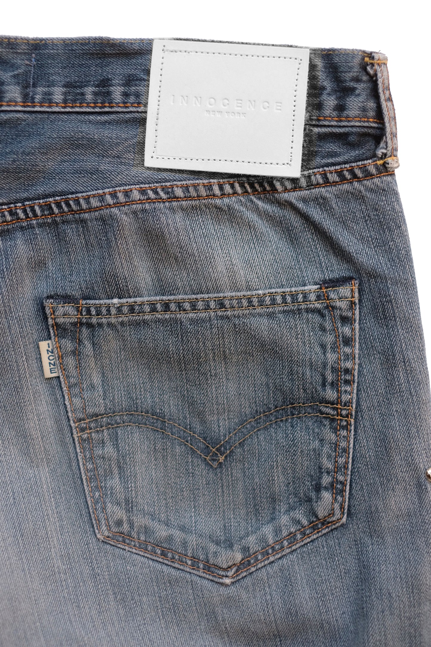 LEATHER STUDS DENIM PANTS