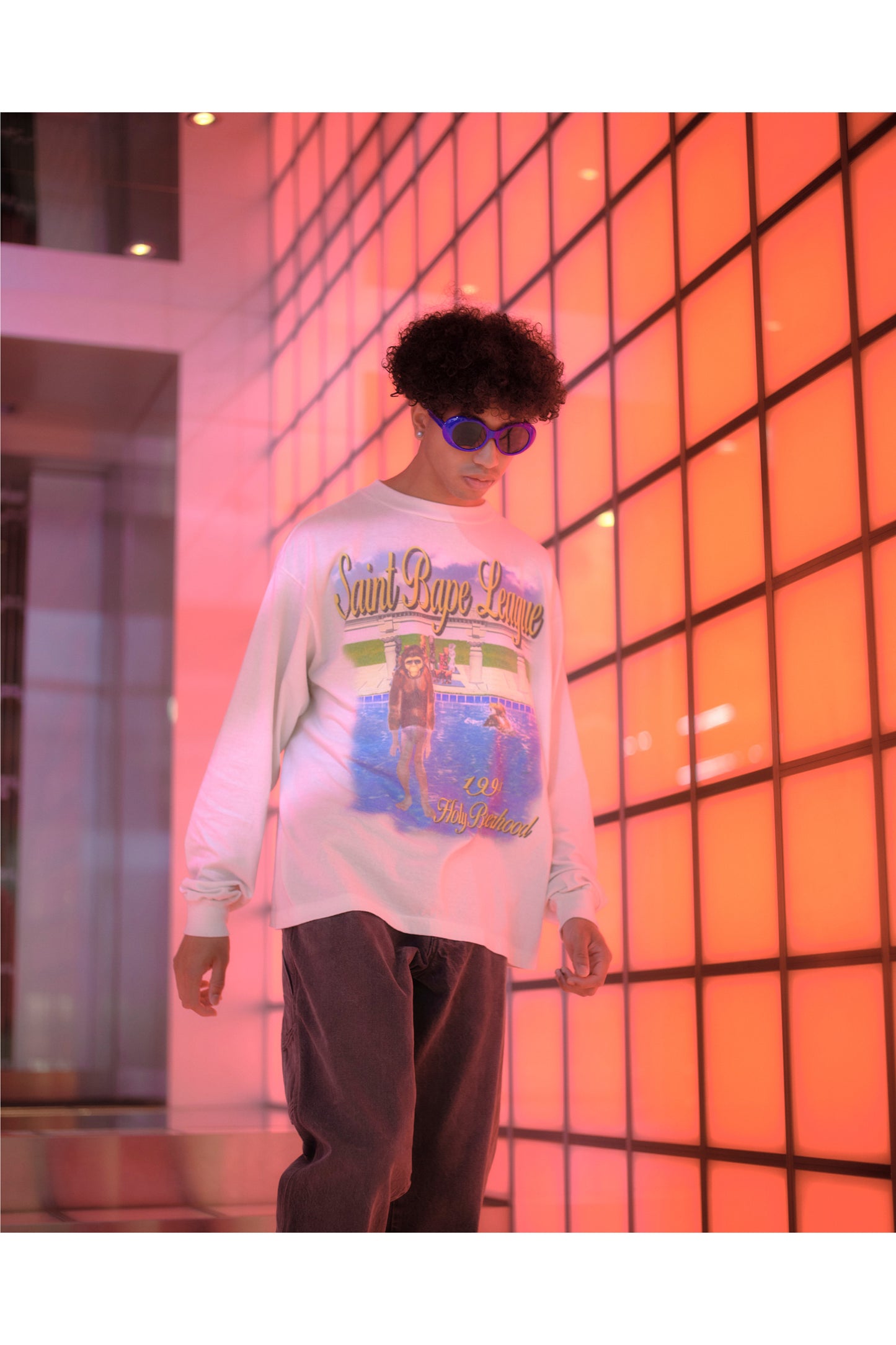 BAPE_LS T-SHIRT/POOL/WHITE