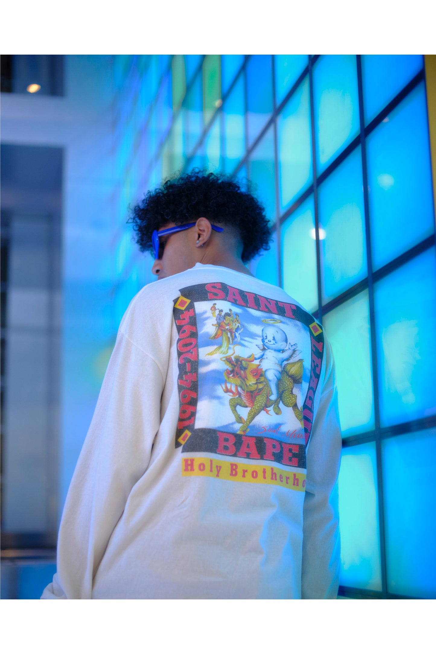 BAPE_LS T-SHIRT/POOL/WHITE