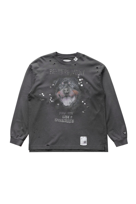 EMBELLISHED DISTRESSED LONG SLEEVES TEE
