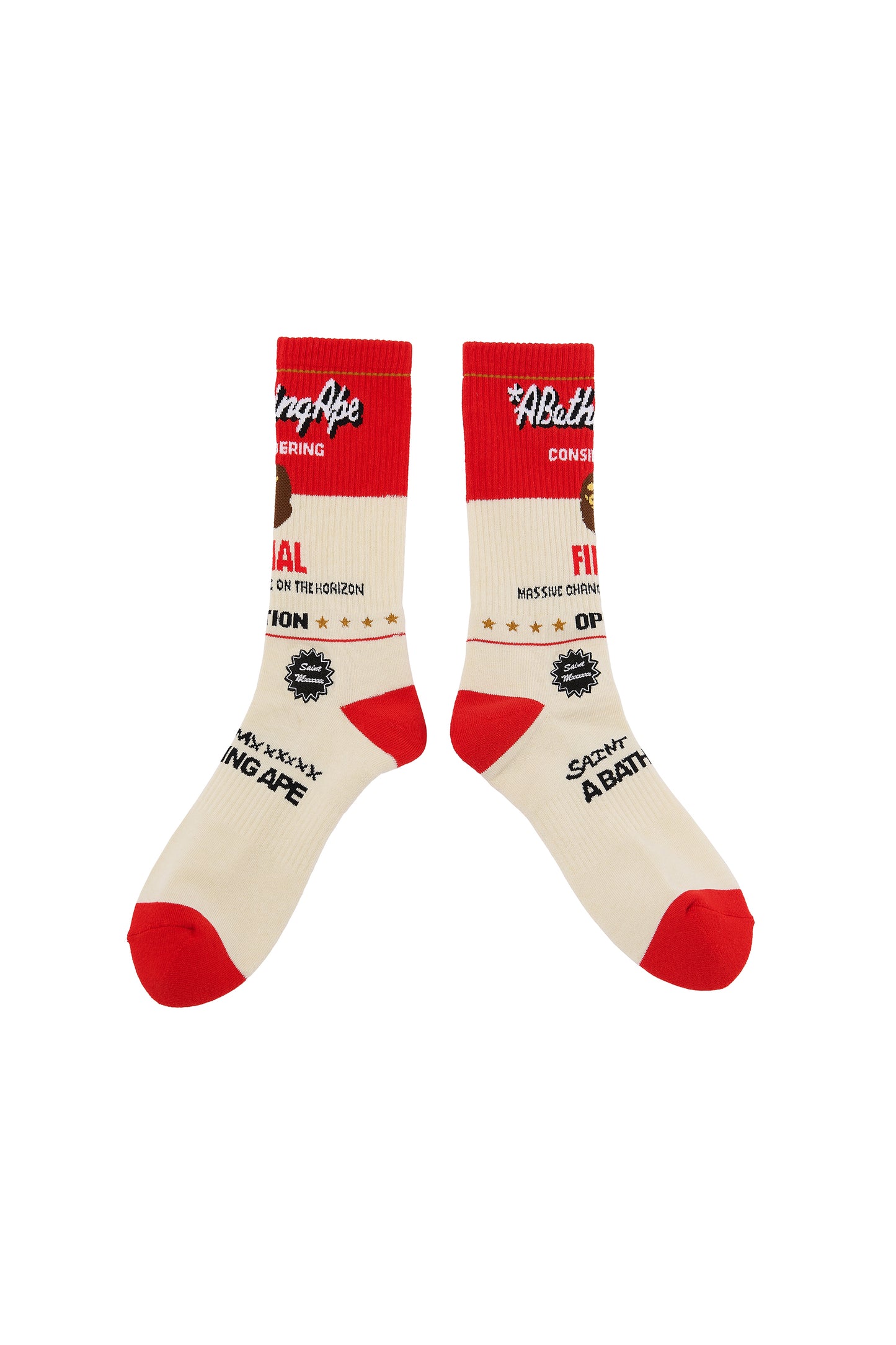 BAPE_SOCKS/FAINAL/ECRU+RED