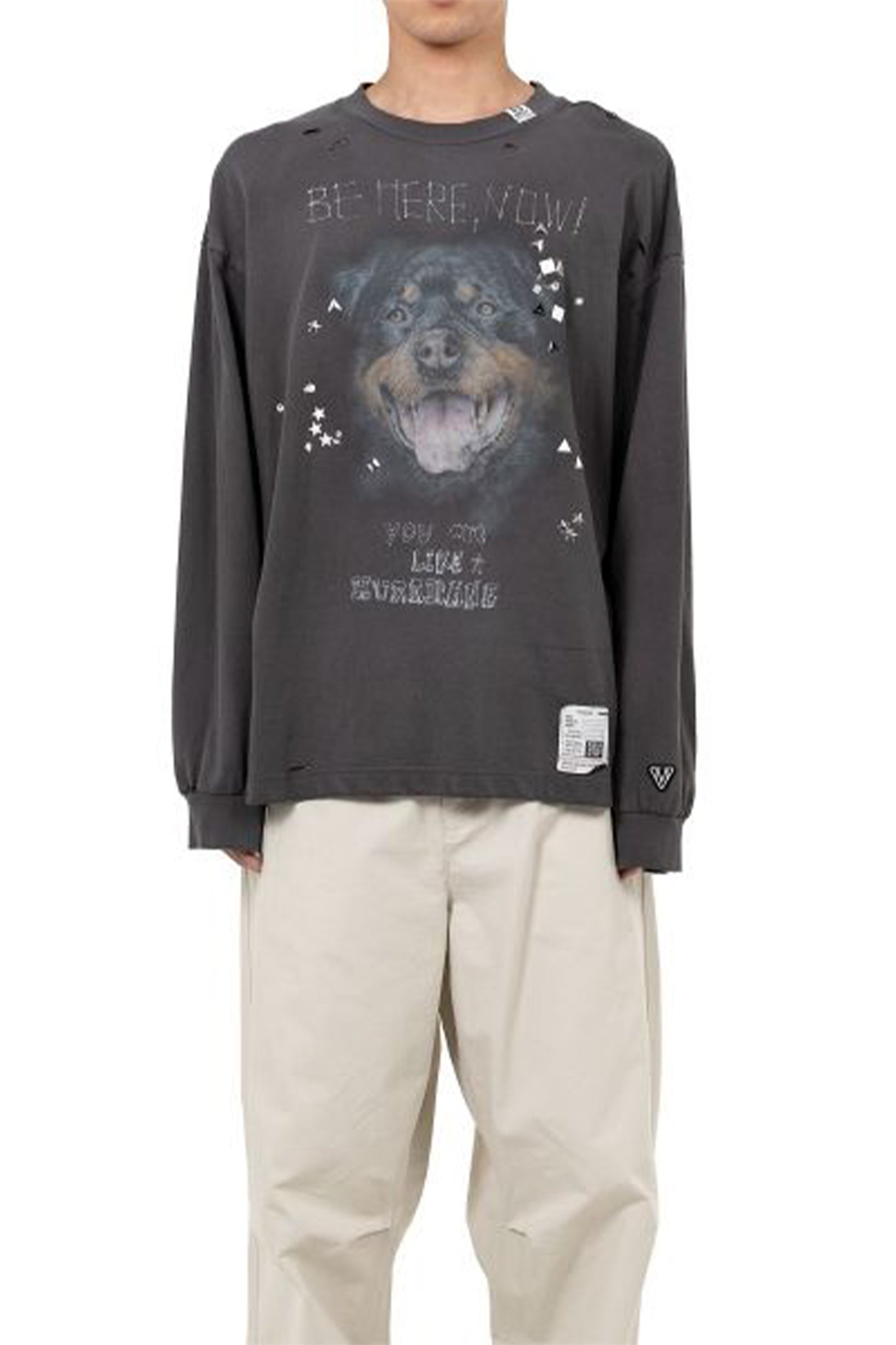 EMBELLISHED DISTRESSED LONG SLEEVES TEE