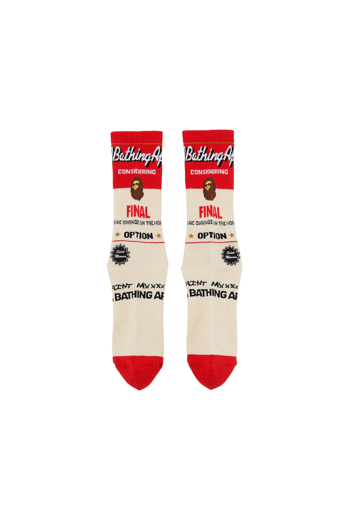BAPE_SOCKS/FAINAL/ECRU+RED