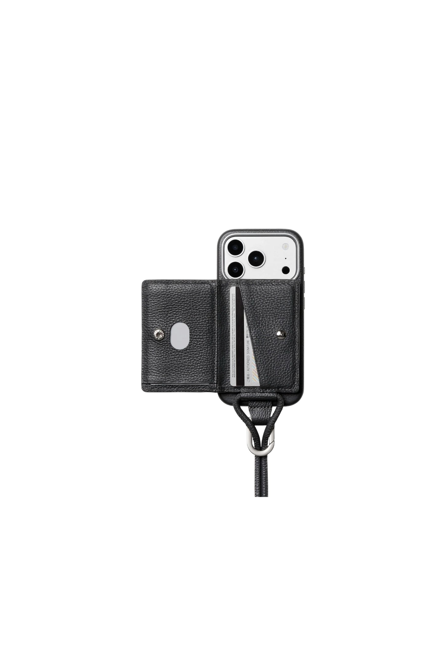 iPhoneアクセサリー-ストラップ付レザーカードケース