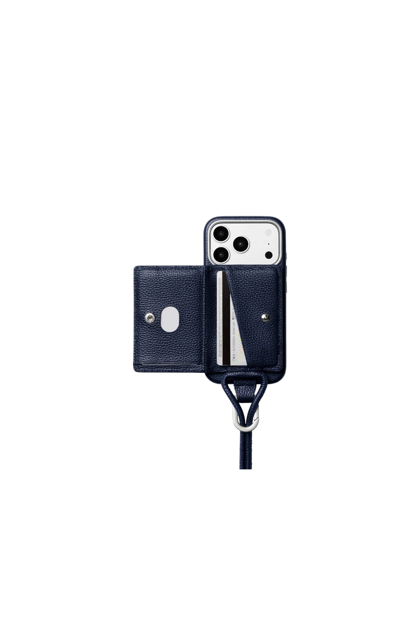 iPhoneアクセサリー-ストラップ付レザーカードケース
