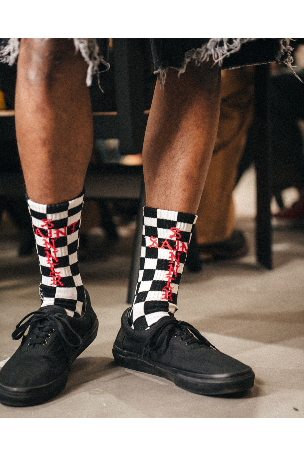 SOCKS/CHECK/BLACK+WHITE