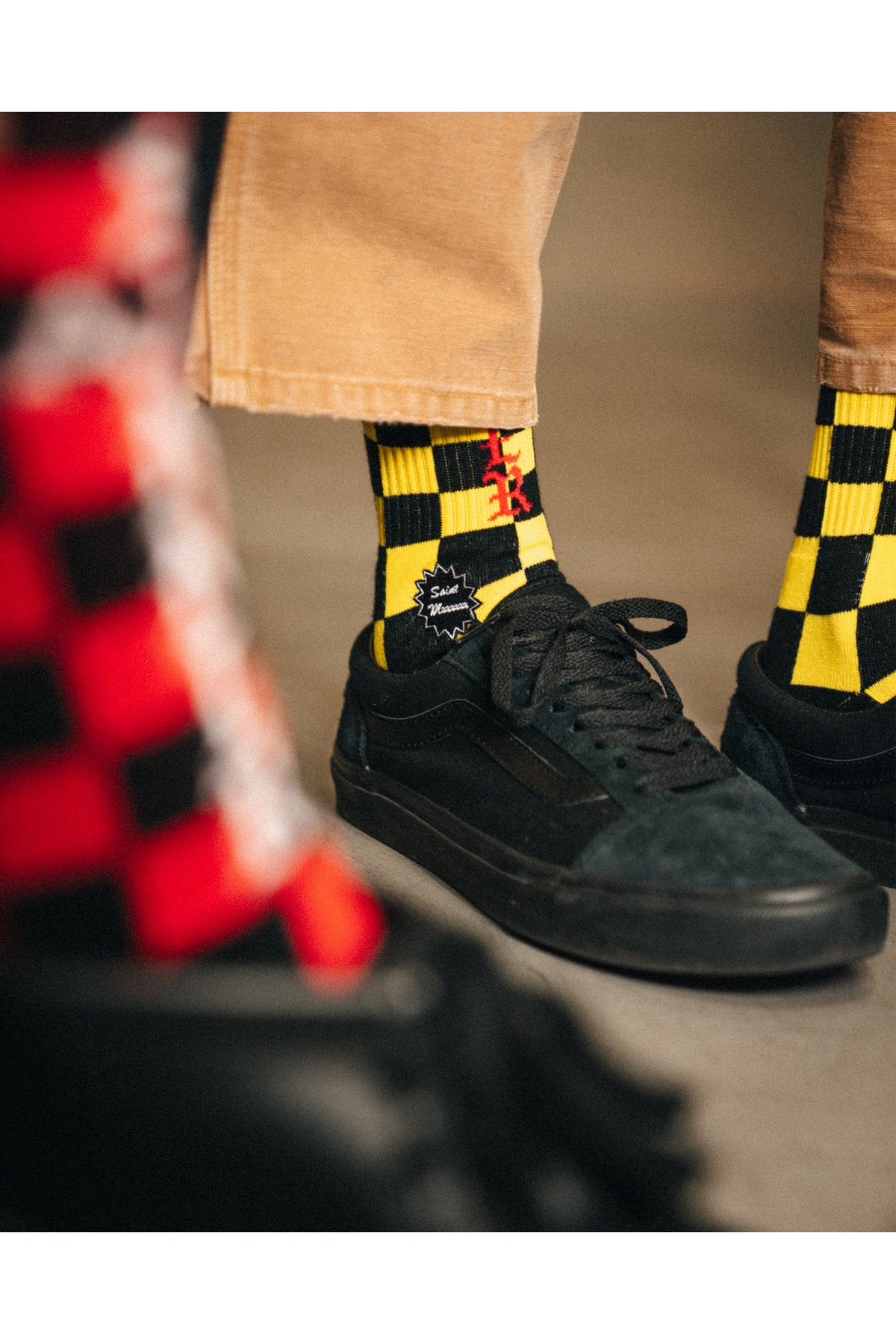 SOCKS/CHECK/BLACK+YELLOW