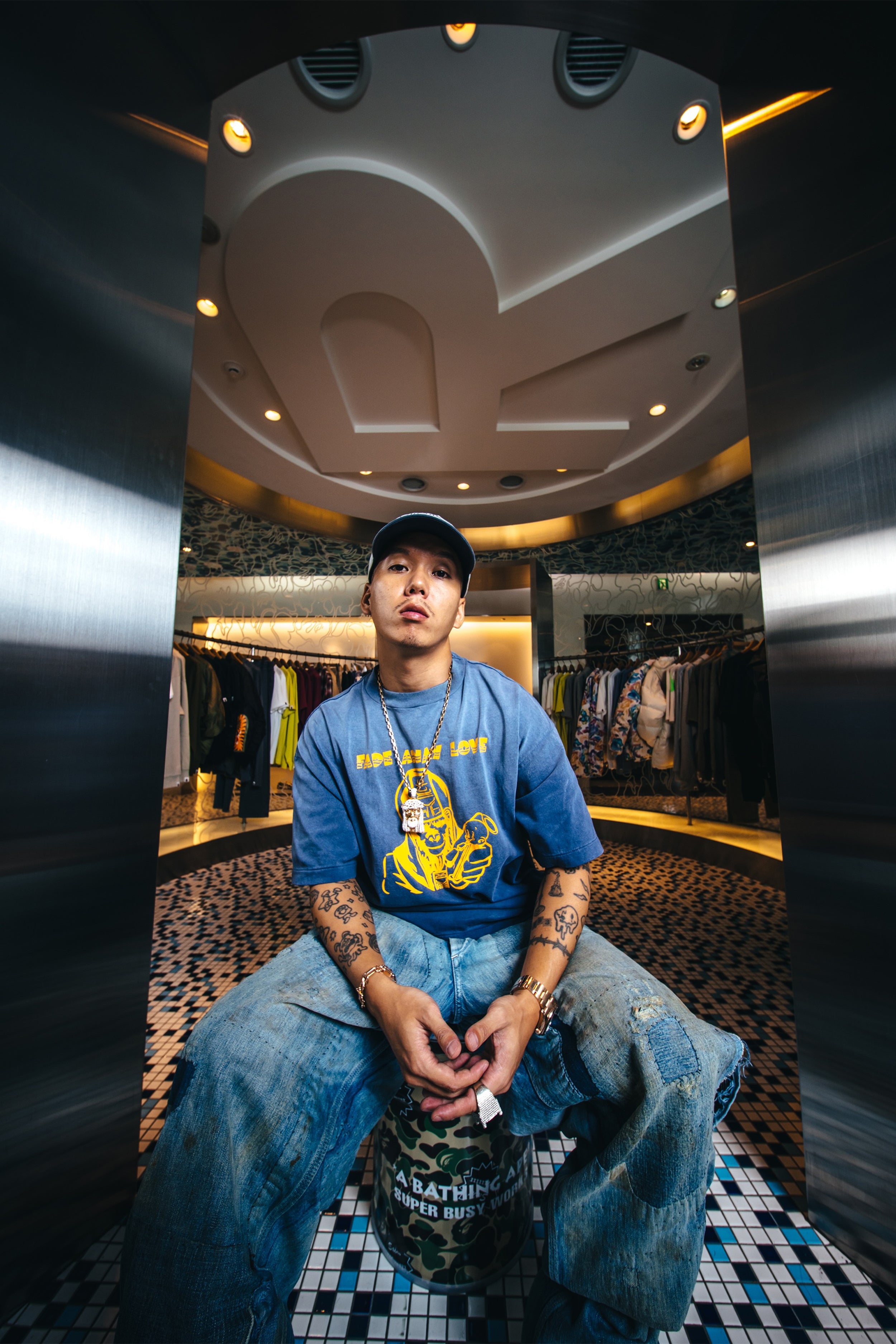サルセーション ロングシャツ デニムXS Saint Mxxxxxx (セントマイケル)/BAPE_SS T-SHIRT/FADE AWAY LV/NV