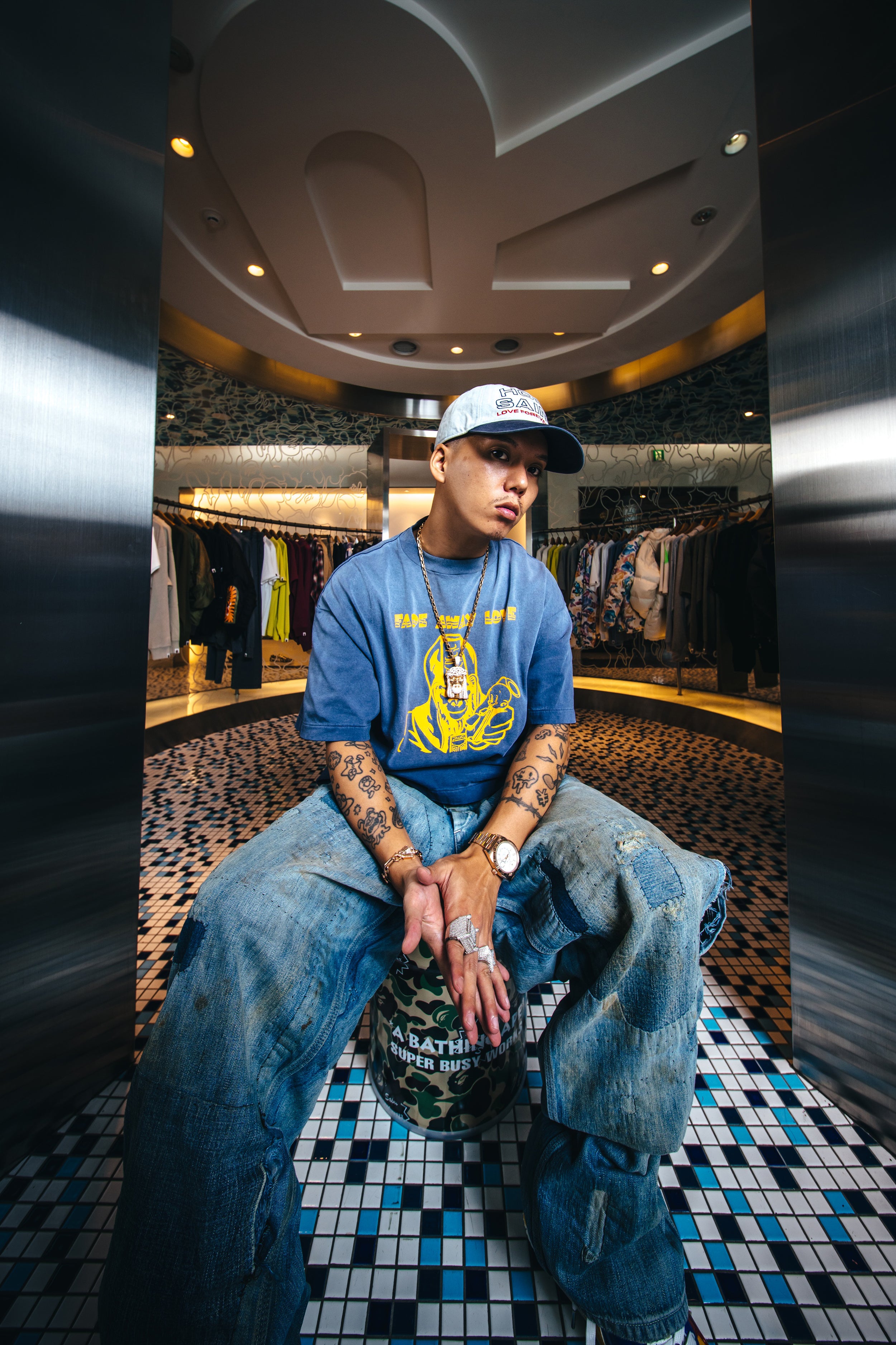 Saint Mxxxxxx (セントマイケル)/BAPE_SS T-SHIRT/FADE AWAY LV/NV