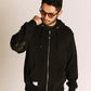 LEATHER ELBOW PATCH ZIP HOODED SWEAT