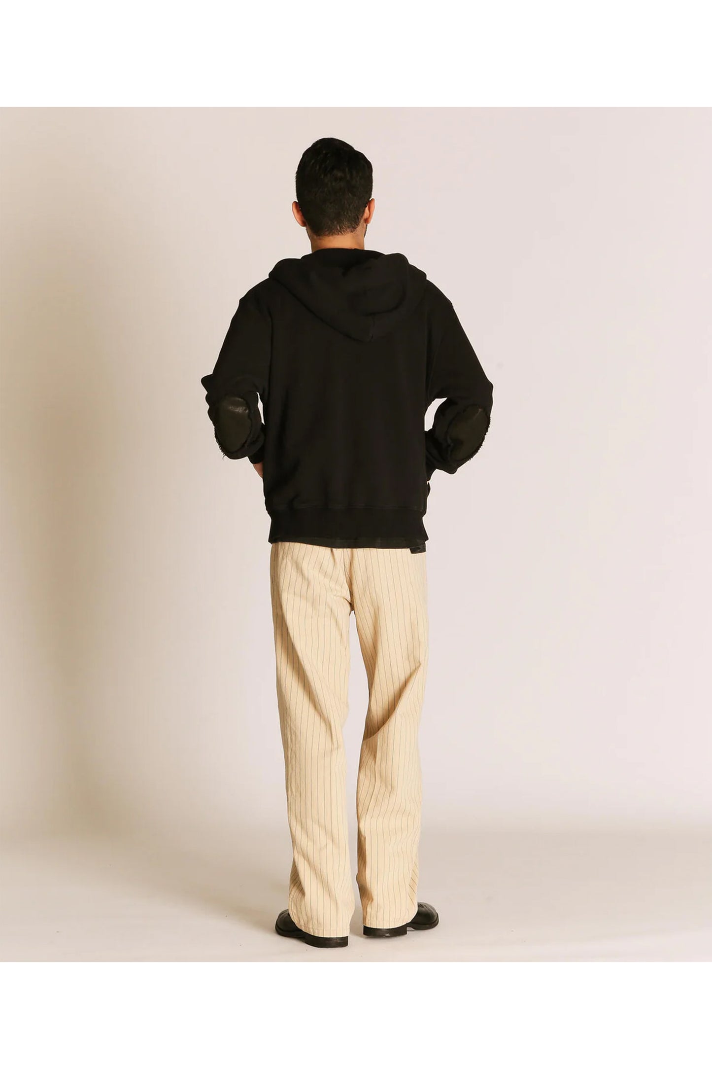 LEATHER ELBOW PATCH ZIP HOODED SWEAT