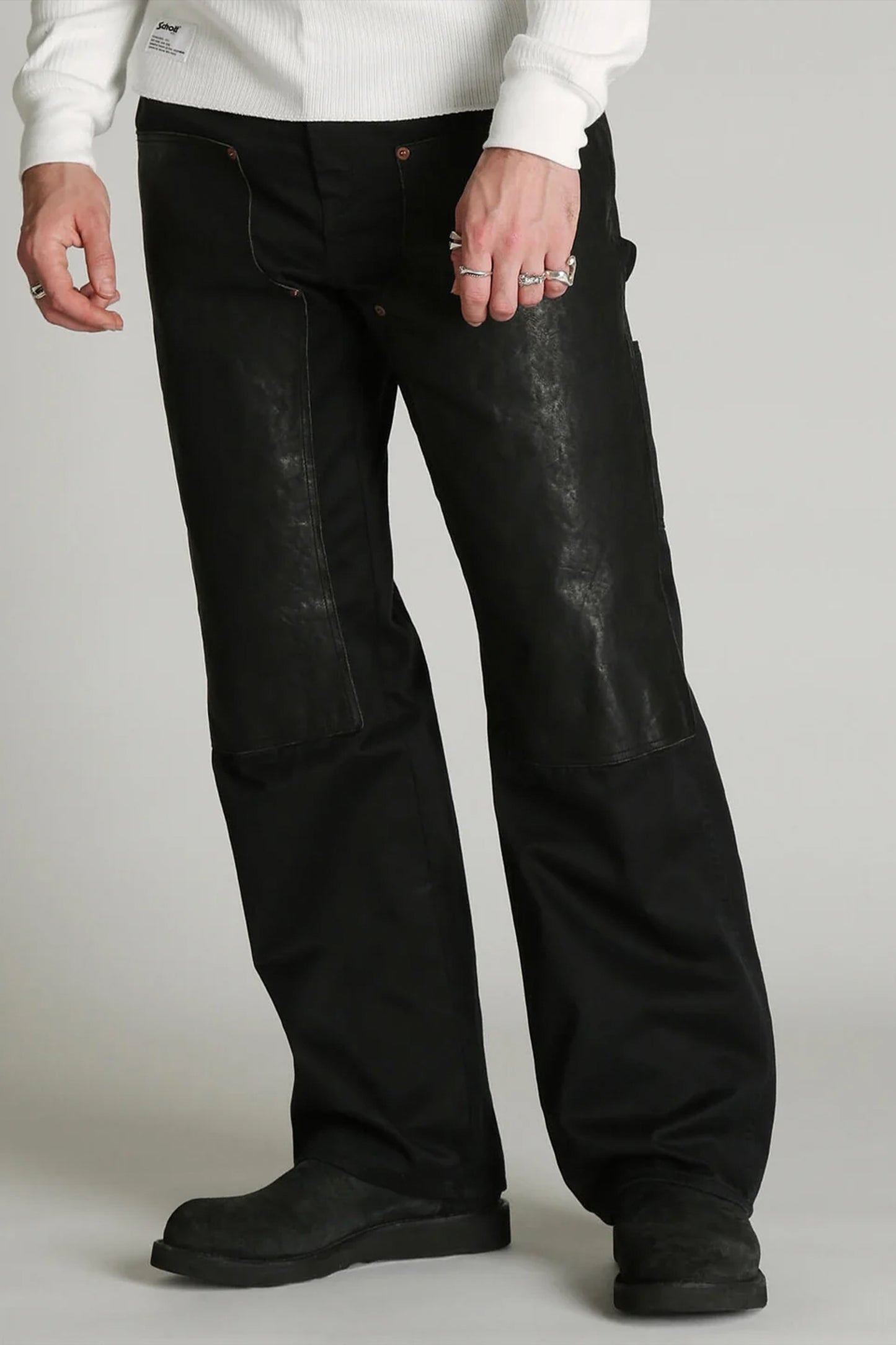 LEATHER COMB. DOUBLE KNEE PANTS