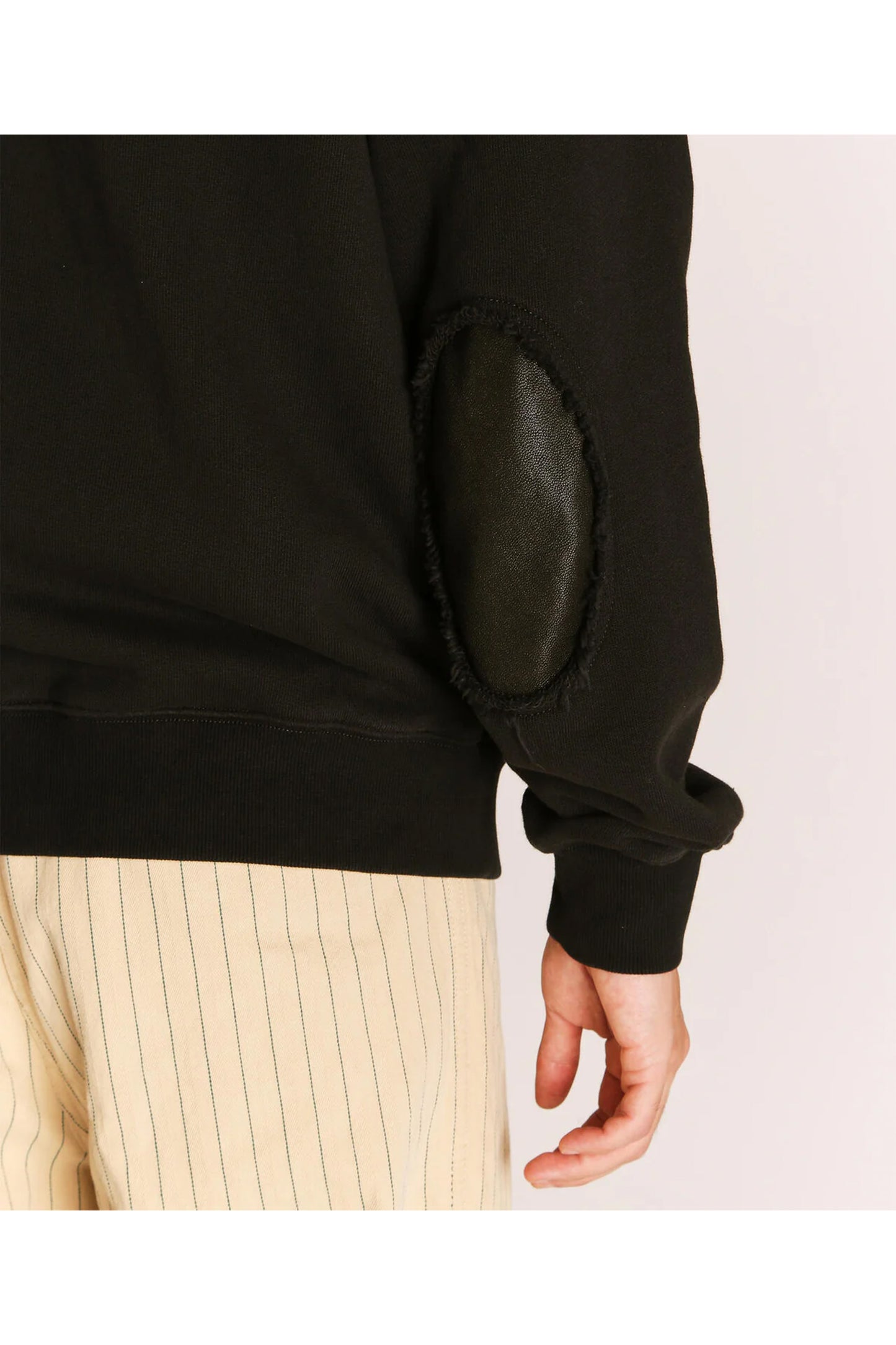LEATHER ELBOW PATCH ZIP HOODED SWEAT