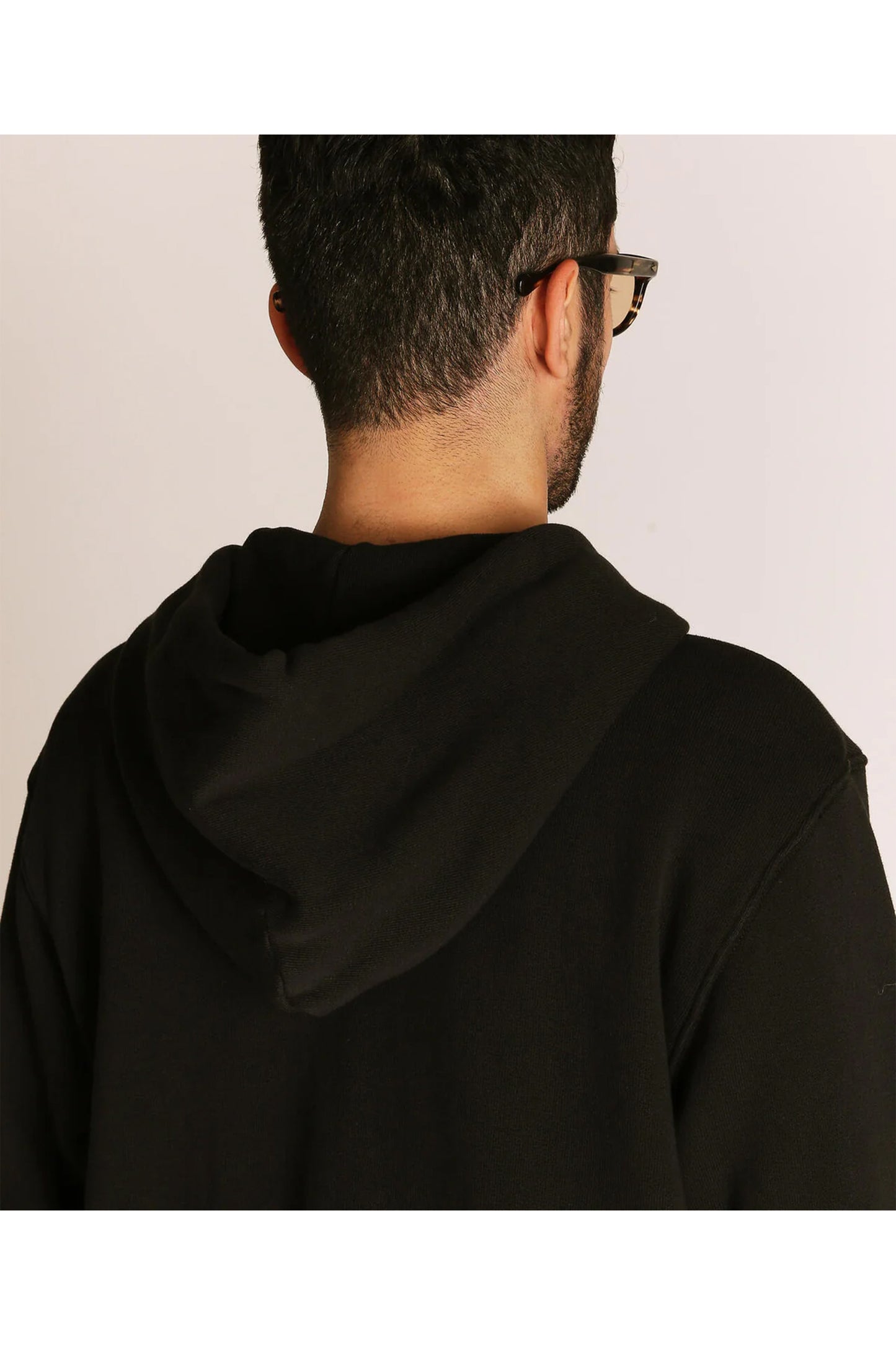 LEATHER ELBOW PATCH ZIP HOODED SWEAT