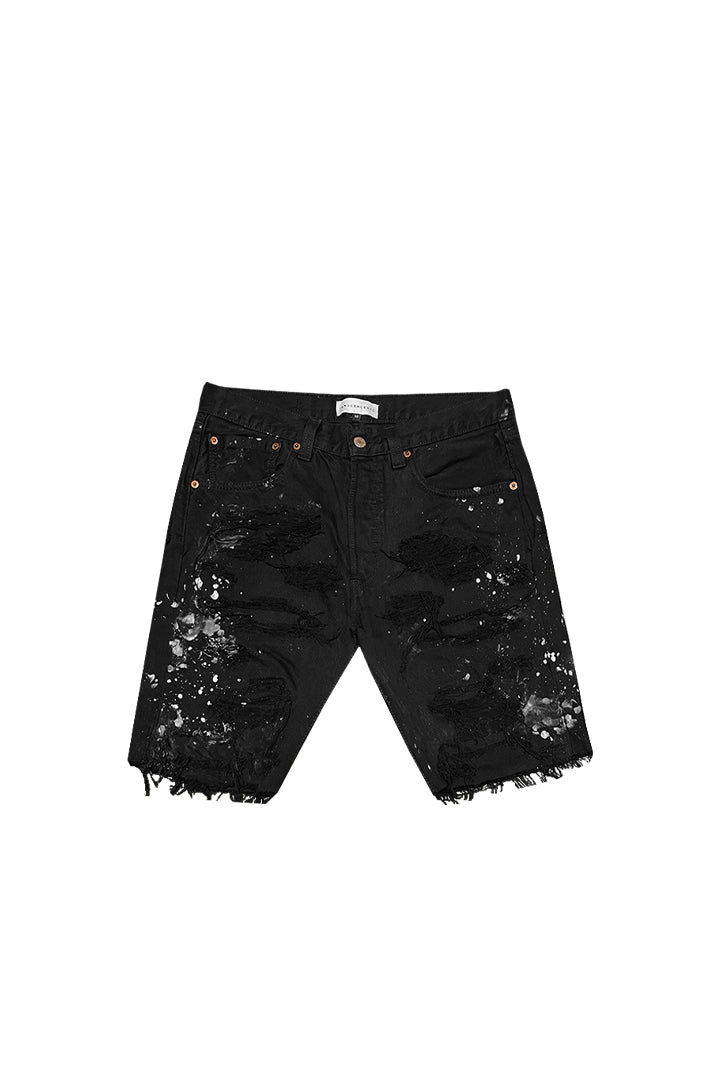 DESTROY BLACK DENIM  SHORT PANTS